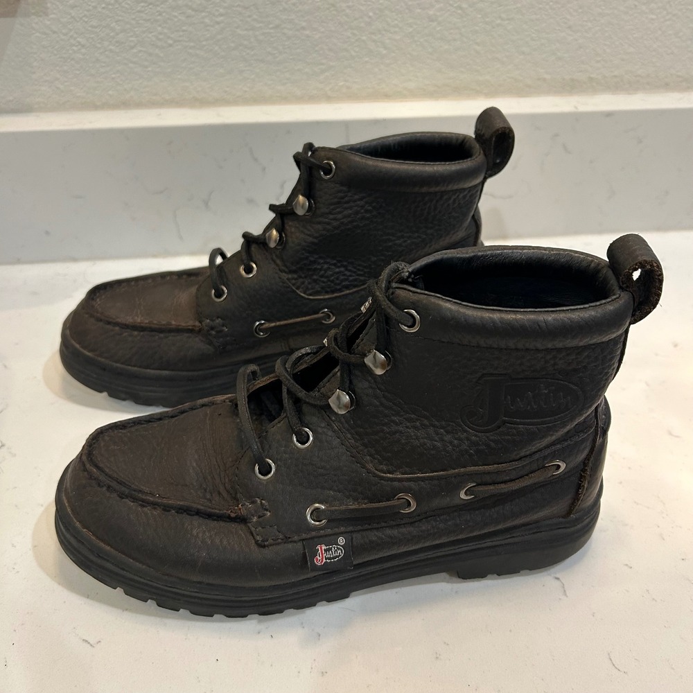 Justin Black Leather Moc Toe Lace Up Work Boots‎ Women's 5.5 Western
